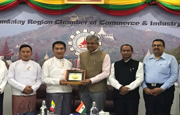 Meeting between Ambassador Shri  Saurabh Kumar and U Kyaw Min, President, Mandalay Region Chamber of Commerce & Industry.